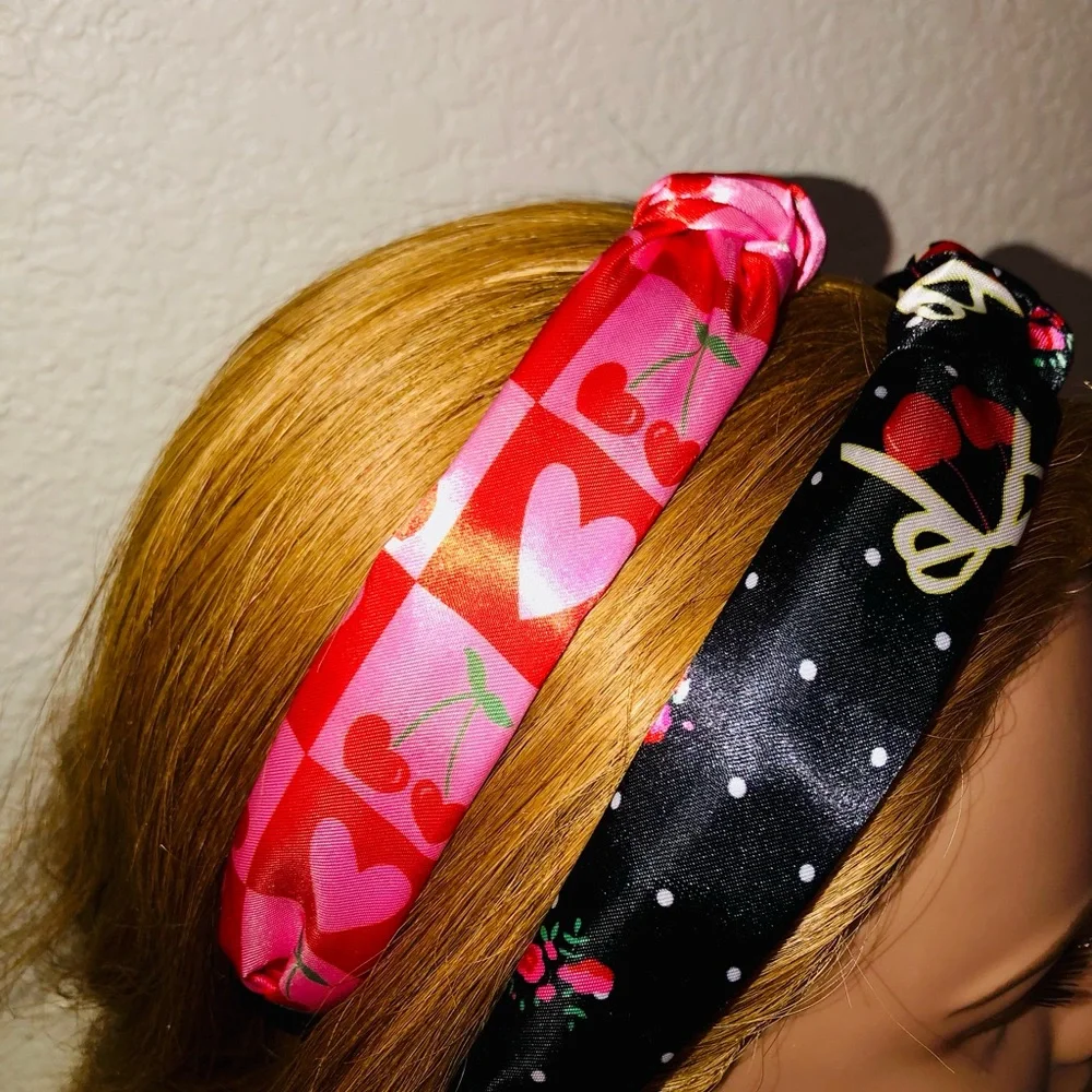 Cherry /Heart print Satin Knotted Headband set of 5